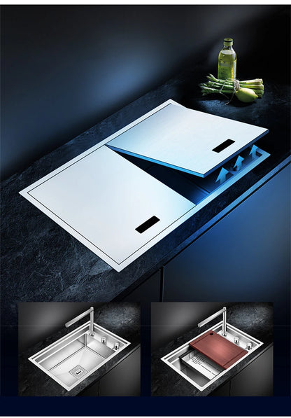 ASRAS New kitchen Sink Double Cover hidden Single Large Size 304 Stainless Steel 4mm Thickness Handmade Brushed kitchen Sink