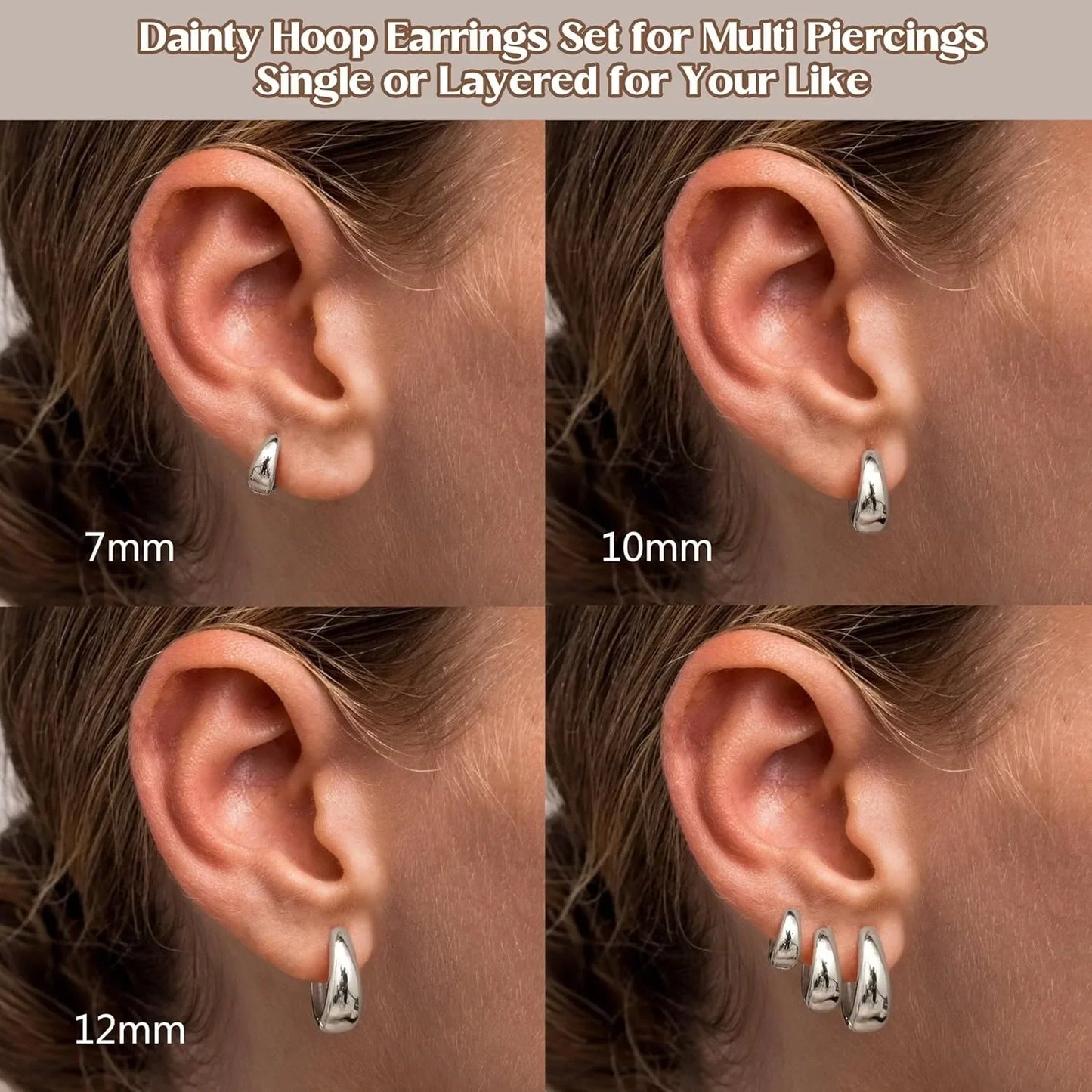 3Pairs Hoop Earrings Set for Women Gold Silver Plated Earring Hypoallergenic Small Huggie Hoops Lightweight Hoop Earrings Stack.