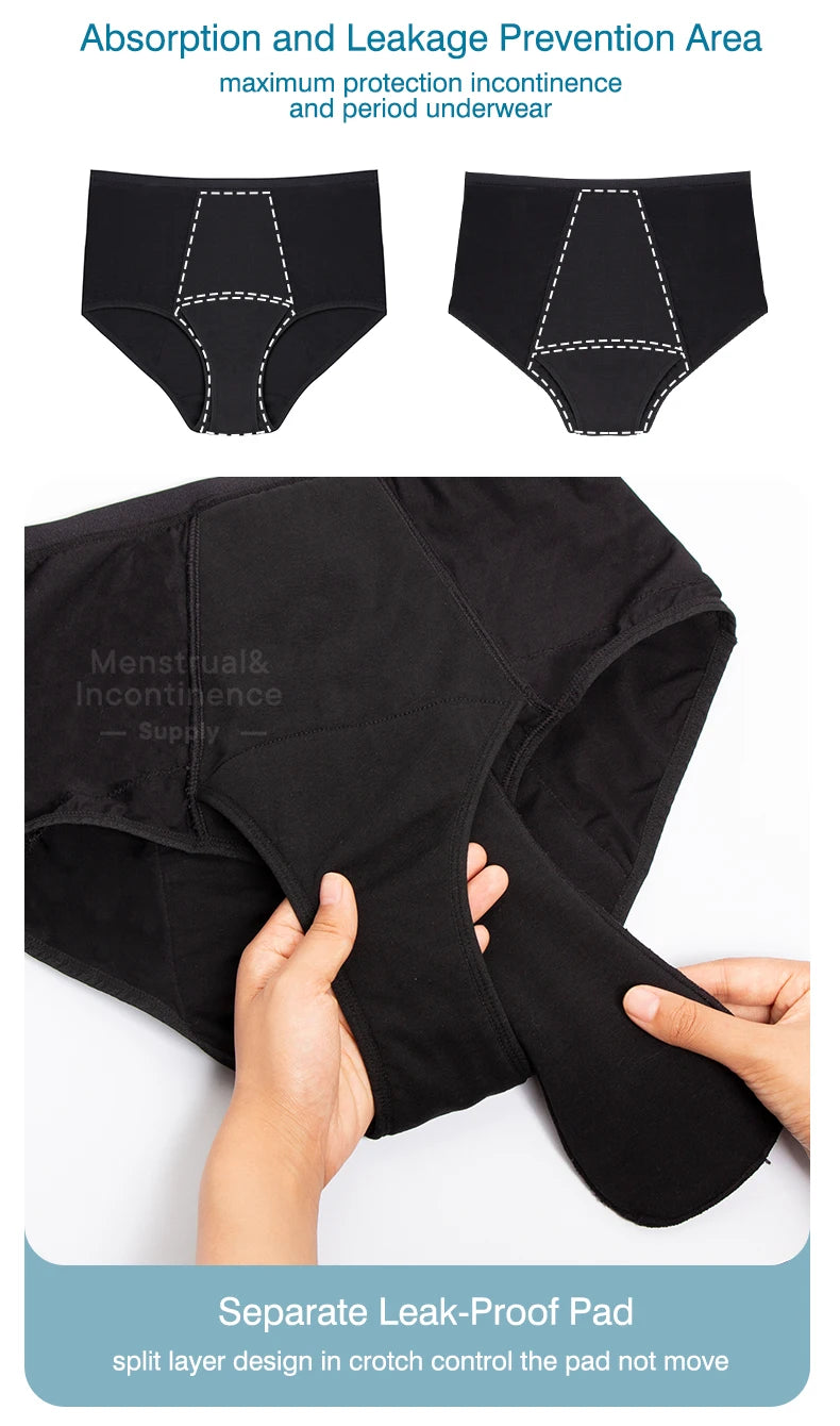 High Rise Women’s Incontinence Panties Multi-layer Leakproof Incontinence Underwear High Absorbency Reusable Eco-Frie.