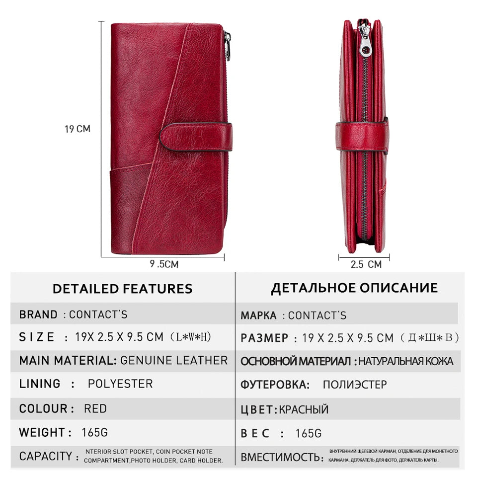 Contact's 100% Genuine Leather Wallet Women Long Coin Purse Hasp Design Clutch Bags Name Engraving Card Holder Wallets Cartera.