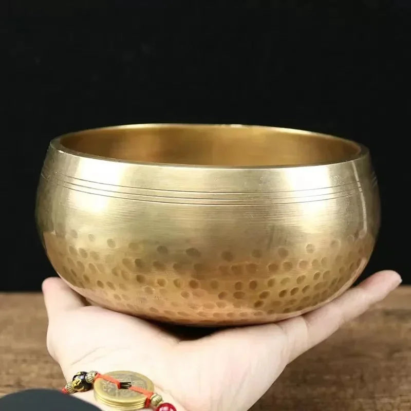 Authentic Handmade Tibet Singing Bowl Nepal Brass Meditation Sound Bowl for Yoga Chakra Healing Relaxation with Leather Striker.
