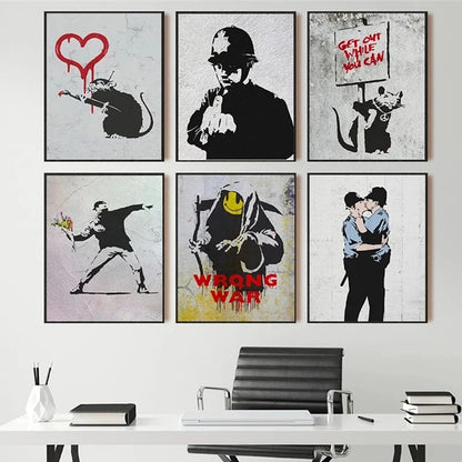 Banksy Graffiti Artwork Canvas Painting Prints Wall Art Pictures Girl with Red Balloon Black White Posters Nordic Home Decor.