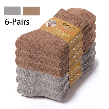 6 Pairs Winter Wool Socks Male Men's Socks Super Thicker Solid Socks Merino Plush Women's Socks Against Cold Snow Terry Socks