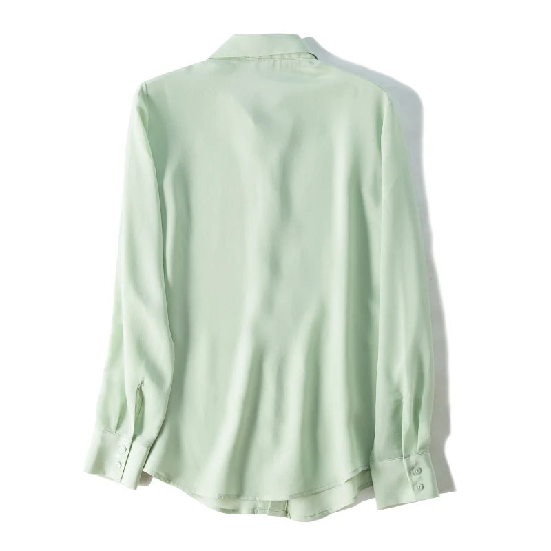 SuyaDream Damen-Seidenhemden, 100 % echte Seide, solide, langärmelige, schicke Blusen mit Knöpfen, 2025, Frühling, Sommer, Büro-Dame-Top, Weiß