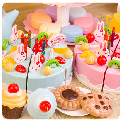 Girl Toy Cake DIY Minature Food Simulation Pretend Play Kitchen Set Tea Kid Cut Game Education Children Toys For 3 Year Birthday.