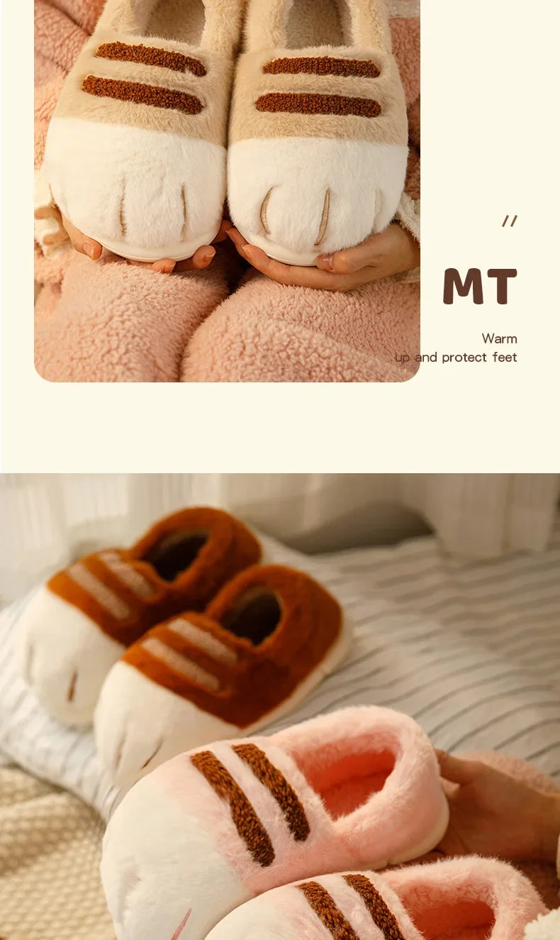Winter Warm Slipper Women Home Fuzzy Cat Paw Claw Fur Plush Indoor Lazy Female Thermal Furry House Shoe Funny Flat flip flop.