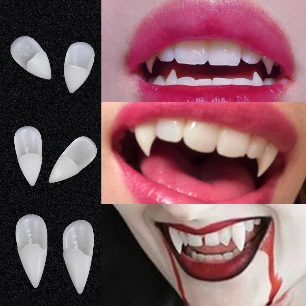 5Pairs Halloween Vampir Zähne Fangs Zahnersatz Prop Party Kostüm DIY Cosplay Requisiten Dekor Falsche Zähne Harz Fangs Mit Solide kleber.