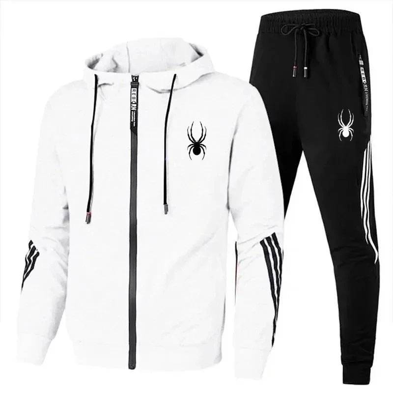 New spring and autumn men's casual sports set, outdoor jogging fashionable men's zipper jacket + skinny pants two-piece set.