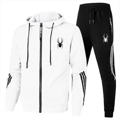 New spring and autumn men's casual sports set, outdoor jogging fashionable men's zipper jacket + skinny pants two-piece set.