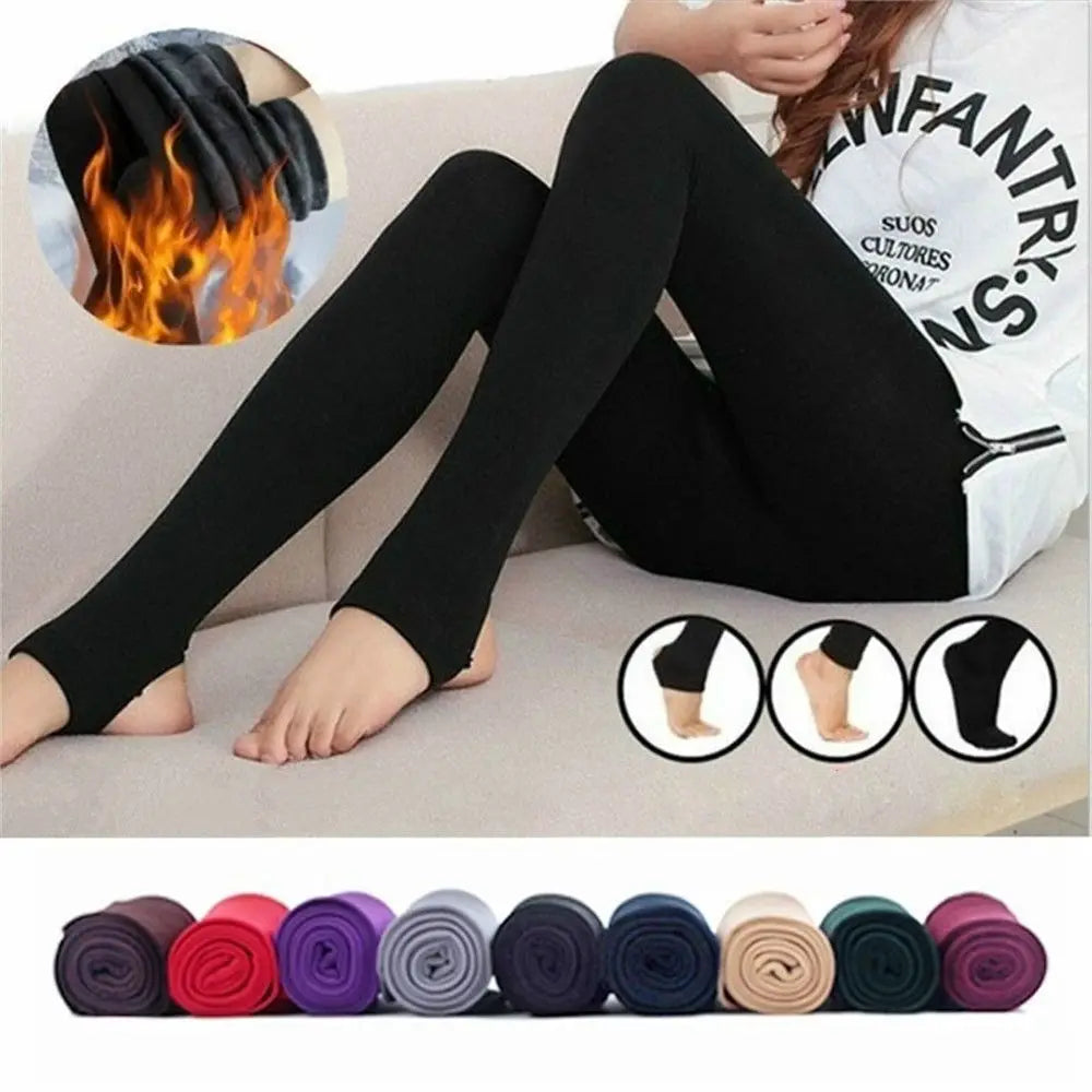 Fluff Lined Winter Thermal Warm Thick Pantyhose Stretch Slim Leggings Pants Colorful Warm Tights Women's Clothing