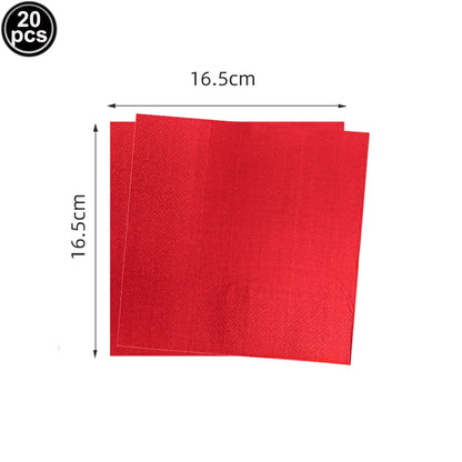 Solides rotes Thema, Einweggeschirr, rote Pappteller, Lebensmitteltablett, Tassen, Servietten, Löffel, Tischdecken, Hochzeit, Geburtstag, Party-Dekoration.