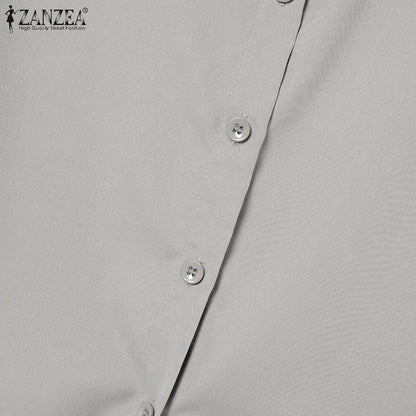 2025 ZANZEA Autumn Outfits 2PCS Women Work Matching Sets Fashion Spring Long Sleeve Blouse Pant Sets Casual Solid OL Tracksuits.