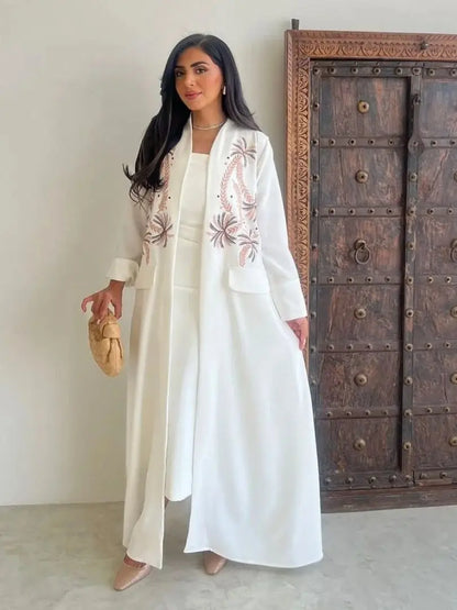 Ramadan Eid Kebaya White Muslim Modest Kimono Women Clothing Abaya Damen Dubai Luxury Islam Kaftan Robe Longue Femme Musulman.
