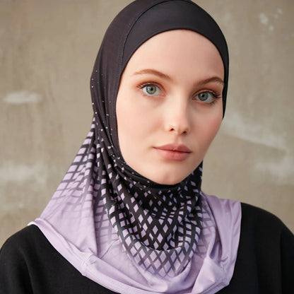 Sporty Muslim Inner Hijab Women Geometric Printing Pattern Instant Turban For Ladies Head Wrap Headband Header Model.