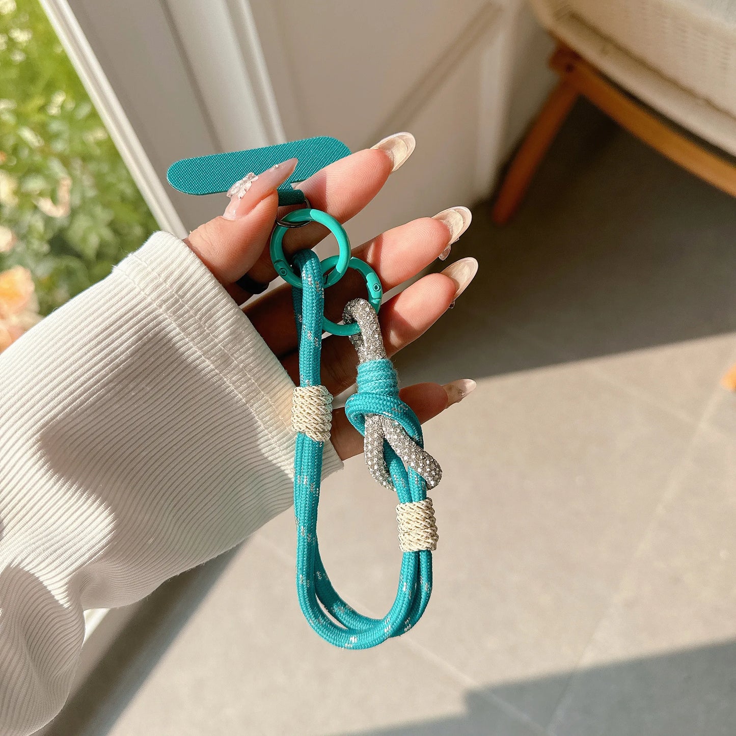 Rhinestone Short Strap Cell Phone Detachable Rope Keychain Braided Mobile Phone Lanyard Hanging Chain Ring Cord Wrist Strap.