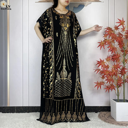 Neue Sommer Abaya für Frauen lässig Kurzarm weiches Baumwoll kleid Dubai Kaftan lose Dame Maxi Islam afrikanisches Kleid mit großem Schal.