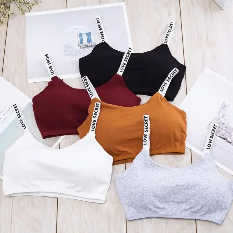 Women Active Bra Casual Top Letters Print Strap Cotton Top Fitness Gym Jogging Sleep Bra Girl Wire Free Bandeau Paded Bra Tops.