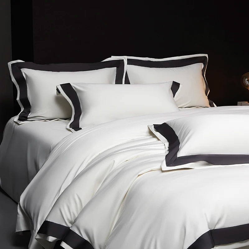 4Pcs Premium 1000TC Egyptian Cotton Solid Color Hotel Style Wide Edge Bedding Set Duvet Cover Bed Sheet/Fitted Sheet Pillowcases.