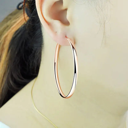 Senlissi - New 18K Gold Plated Hoop Earrings For Women 925 Sterling Silver  3.0mm Fashion Earring Cерьги Kольца 3/4/5/6/7CM.