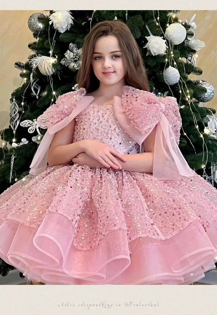 2024 neue Mädchen kleider für formelle Anlässe große Schleife und flauschige Ballett leistung Ballkleid Geburtstags kind Prinzessin Kleid.