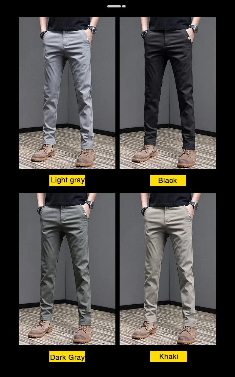 2024 Spring Summer Men's Casual Pants 97.8% Cotton Business Korean Fashion Slim Fit Stretch Gray Black Khaki Trousers Male Pant.