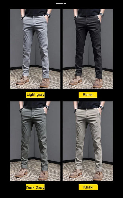 2024 Spring Summer Men's Casual Pants 97.8% Cotton Business Korean Fashion Slim Fit Stretch Gray Black Khaki Trousers Male Pant.