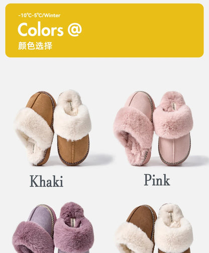 Litfun Women's Warm Fuzzy Slippers Winter New Fur Collar Indoor Plush Flat Slides Fluffy Women Cotton Shoes Furry House Slippers.