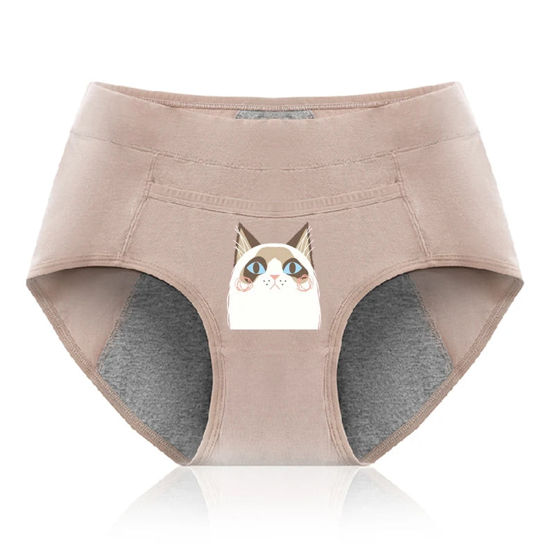 Cotton Menstrual Panties Leak Proof Breathable Cartoon cat Panties Woman Women Girls Physiological Pants Women's Intimates M-XL