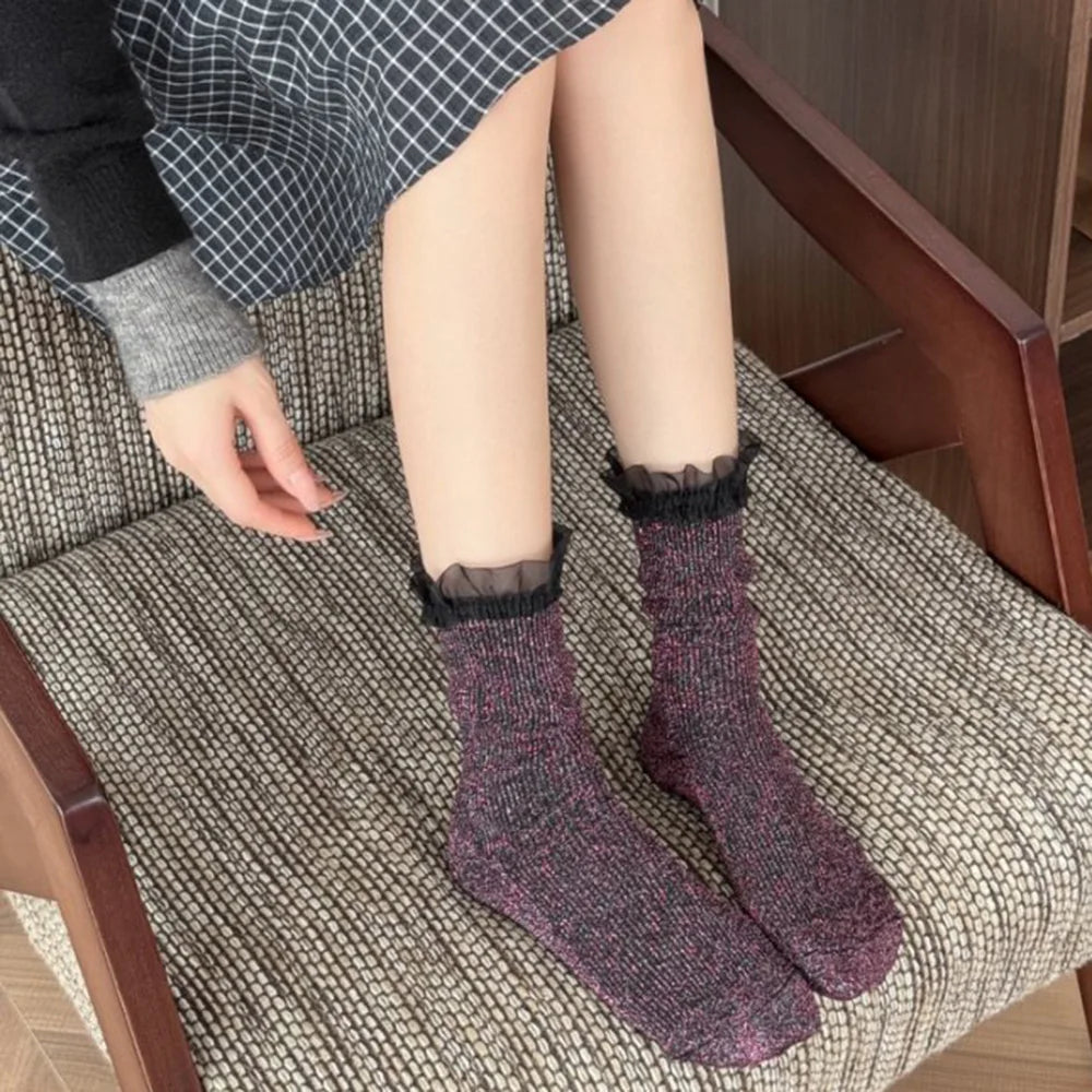 Design Socks For Women Cute Sweet Daily Casual Korean Style Women's Socks Autumn Winter Long Fashion Lace Edge Chaussettes Femme.