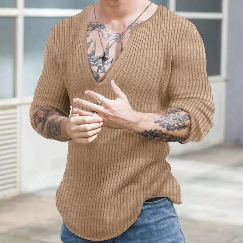 Autumn Winter Men's V-neck Casual Fashion Sweaters Male Long Sleeve Solid Color All-match Knitting Pullovers Gentmen Jumpers Top.