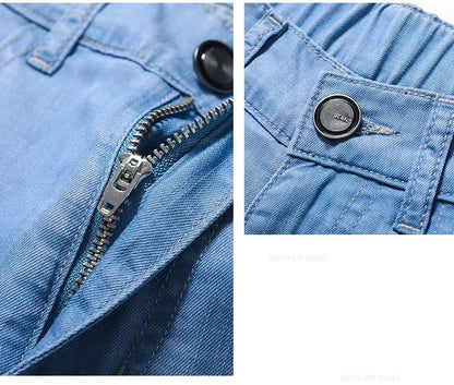 Summer Ultra Thin Men's Loose Jeans Lyocell Ice Silk Fashion Casual Business Denim Pants Straight Stretch Male Trousers.