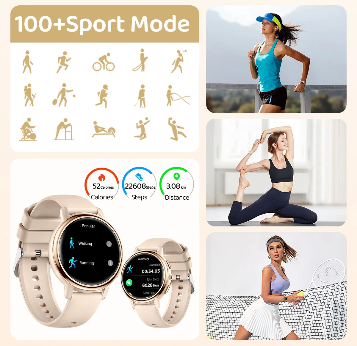 LIGE 2025 New 1.26 inch Screen Smart Watch Women IP68 Waterproof Sports Women’s Health Monitor Watches Bluetooth Call Smartwatch.