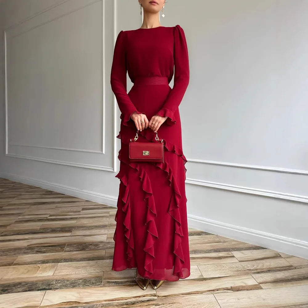 Muslim 2 Piece Set Women Party Skirt Top Suit Ruffles Ramadan Morocco Dubai Islam Ensemble Femme 2025 Arabic Long Skirts Outfits.