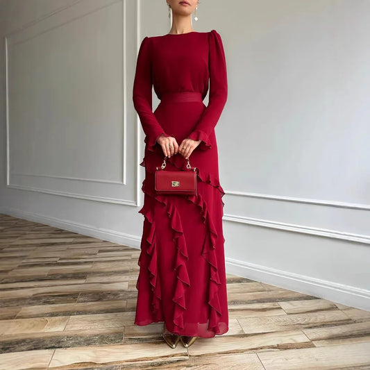 Muslim 2 Piece Set Women Party Skirt Top Suit Ruffles Ramadan Morocco Dubai Islam Ensemble Femme 2025 Arabic Long Skirts Outfits.