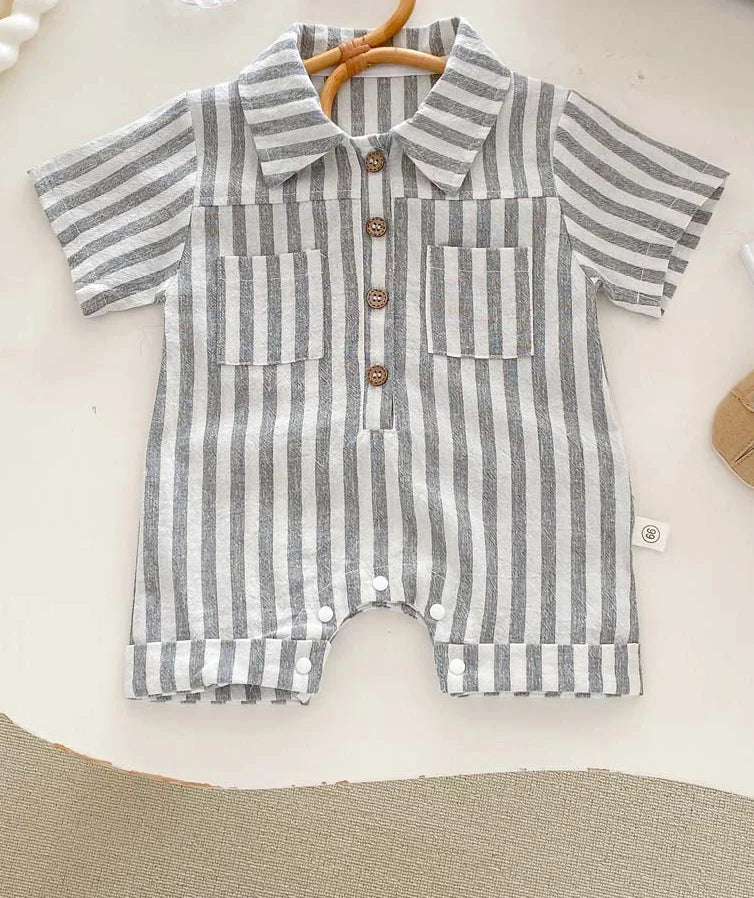 2024 sommer Infant Gestreiften Baby Jungen Strampler Kurzarm Muslimischen Babe Jungen Polo Body Dünne Lose Neugeborenen Jungen Outfits.