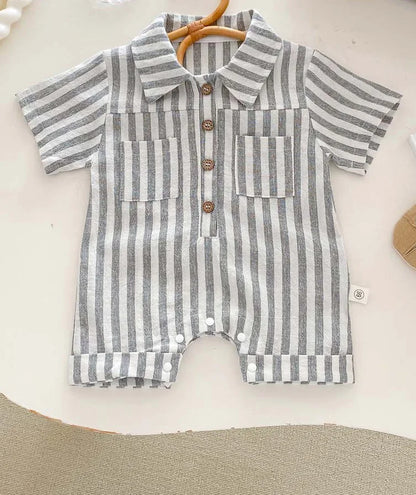 2024 sommer Infant Gestreiften Baby Jungen Strampler Kurzarm Muslimischen Babe Jungen Polo Body Dünne Lose Neugeborenen Jungen Outfits.