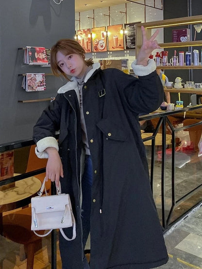 Daunen-Baumwoll-Parkas-Jacke für Damen, mittellang, über dem Knie, 2025, neue koreanische lockere Mode, Winter, gepolstert, weiblich, verdickt.