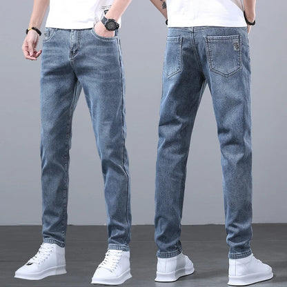 New Men's Four Seasons Business Jeans Fashionable Slim Fit Micro Elastic Straight Leg Long Pants.