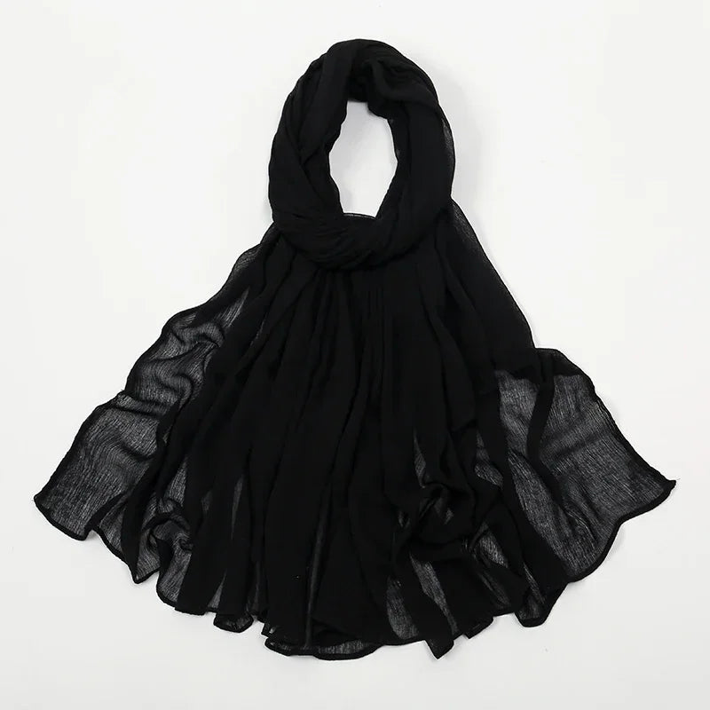 New Crinkle Rayon Hijab Muslim Scarf Women Solid Shawl Big Size Headscarf Islamic Turban Plain Foulard Headband Wrap