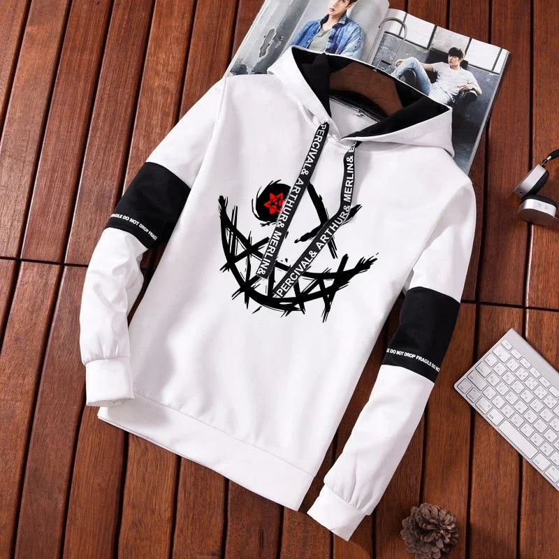 Evil Smile Printed Hoodie 2025 Trendy Mens Sweatshirt Jogger Set Winter Autumn Casual Sportswear Urban Streetwear Hooded Outfit.