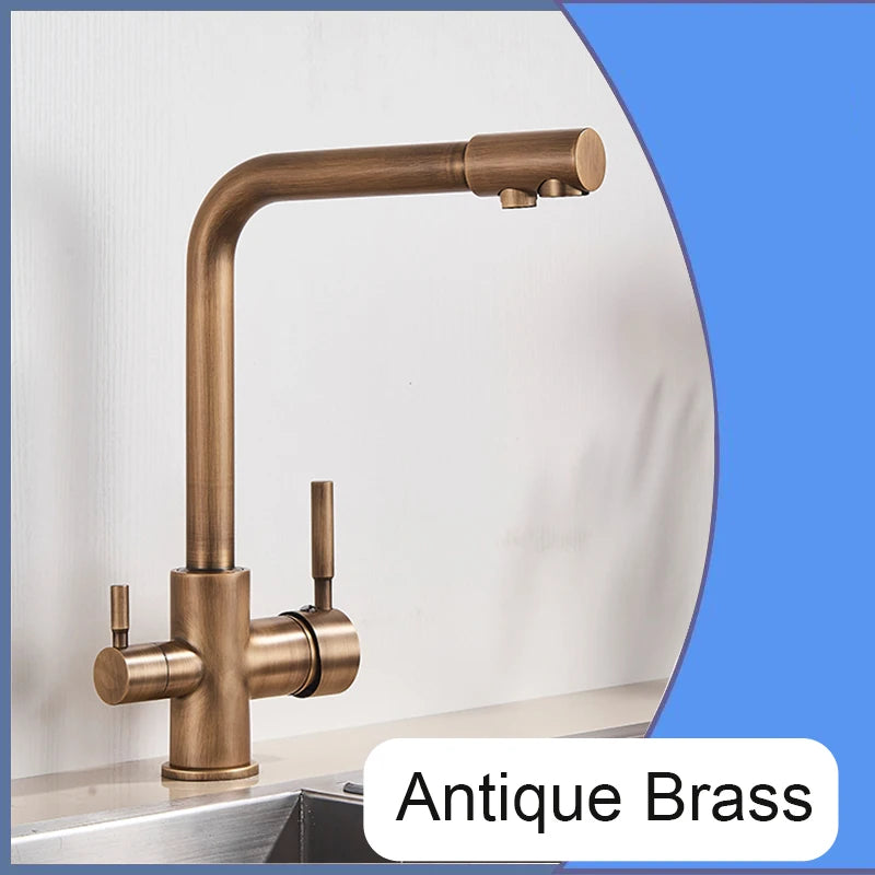 Balck Kitchen Filtered Faucet Brass Purifier Faucet Dual Sprayer Drinking Water Beige with Dot Vessel Sink Mixer Tap Torneira