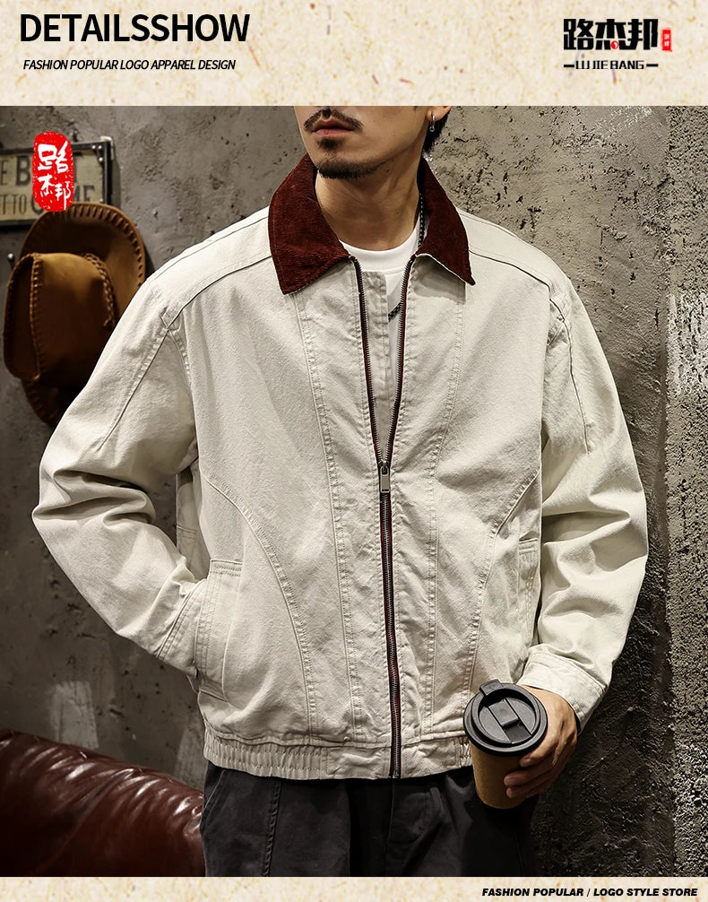 Men Spring Autumn Washed Cotton Loose Casual American Retro Cargo Jacket Man Streetwear Cityboy Coat Outerwear Varsity Jacket.