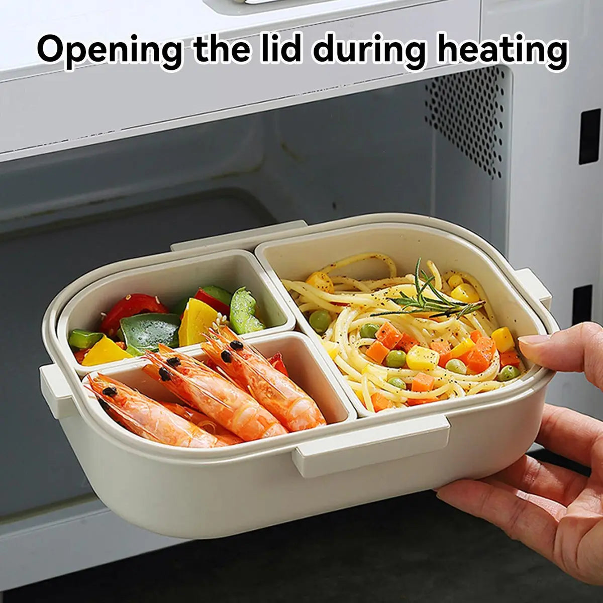 WORTHBUY Portable Plastic Bento Lunch Box With 3 Removable Compartment Leak-proof Microwave Salad Food Container For Kids School.