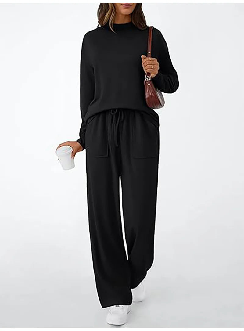 Autumn Winter Sweatshirt 2 Piece Set Women 2025 Casual Sport Long Sleeve Loose Tops And Wide Leg Pants Sets Suits Outfit.