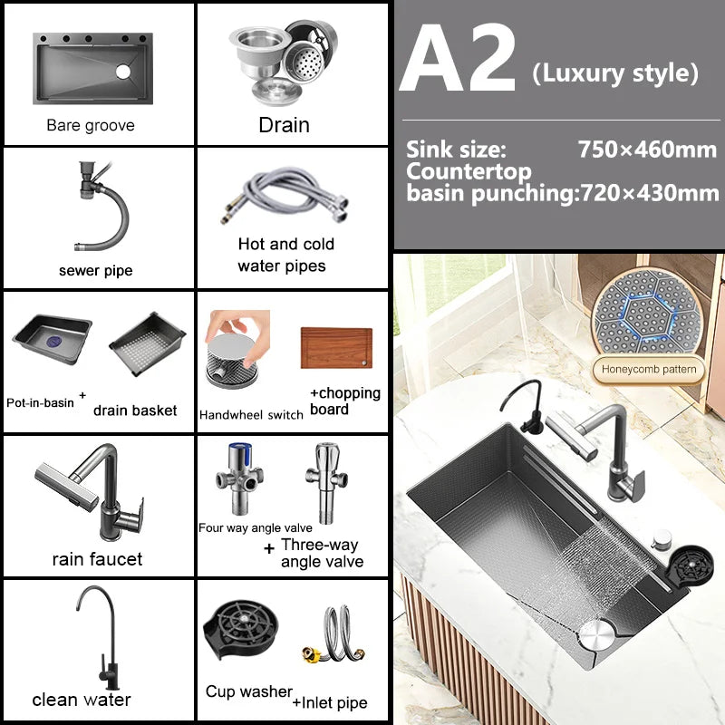 Waterfall Sink Large Single Slot Stainless Steel Kitchen Sink Embossed Washbasin Under The Basin Installation For Kitchen