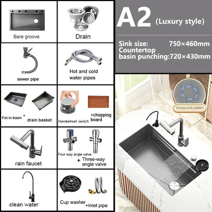 Waterfall Sink Large Single Slot Stainless Steel Kitchen Sink Embossed Washbasin Under The Basin Installation For Kitchen