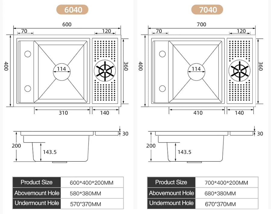 ASRAS Nano Black Small Size Kitchen Sink Cup Washer Hidden Bar Counter Cover Concealed Single Bowl Sinks With Lifting Faucet