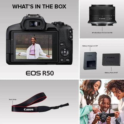 Canon EOS R50 Mirrorless Camera RF-S18-45mm F4.5-6.3 is STM Lens Kit 24.2 Megapixel CMOS (APS-C) Sensor 4K Video Content Creator