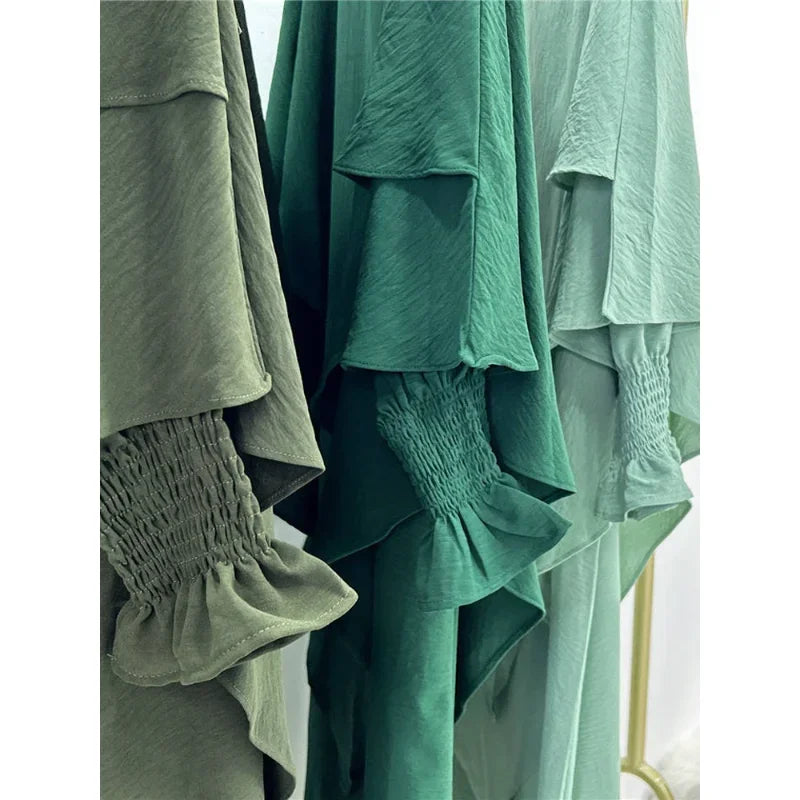 Jilbab Prayer Clothes Women Ramadan Islamic Jilbeb 2 Piece Set Dubai Turkish Modest Outfit Layered Khimar Scarf Hijab+Long Dress.