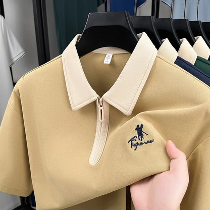 Designer brand fashion short sleeve polo shirt men luxury pony embroidery breathable summer color blocked high-end Paul T-shirt